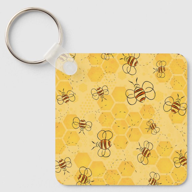 Bee Buzzing Honey Bees Cute  Key Ring (Front)