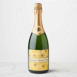 Bee Buzzing Honey Bees Cute  Sparkling Wine Label