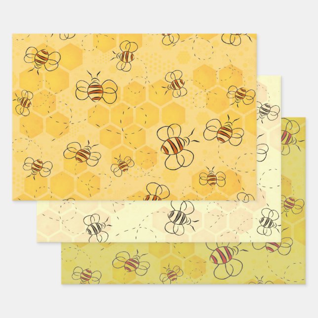 Bee Buzzing Honey Bees Cute  Wrapping Paper Sheet (Set)