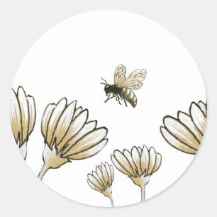 Bee buzzy bumble bee with flowers classic round sticker