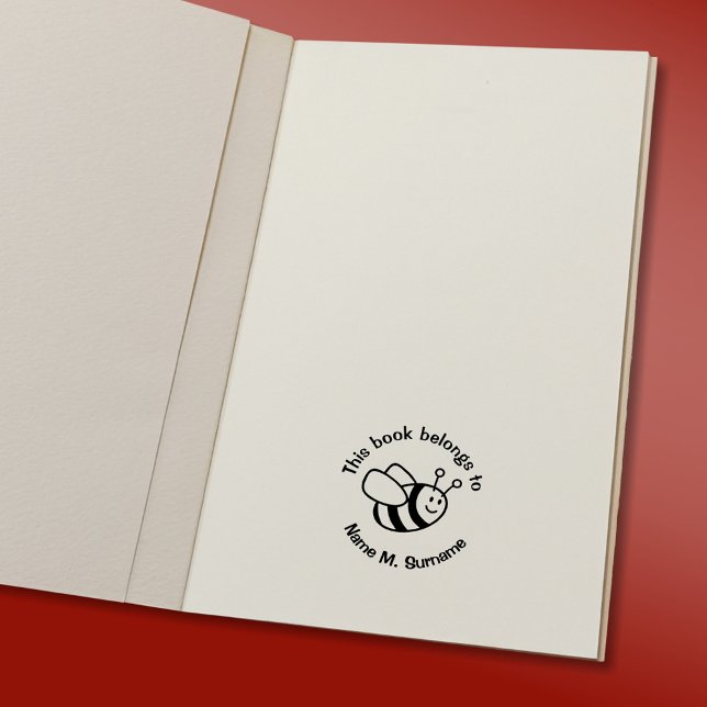 Bee Cartoon Bookplate Stamp (Bookplate Stamp in Use)