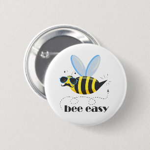 Bee character with moustache sunglasses Bee Easy 6 Cm Round Badge
