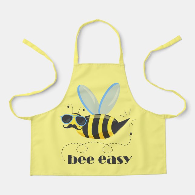 Bee character with moustache sunglasses Bee Easy Apron (Front)