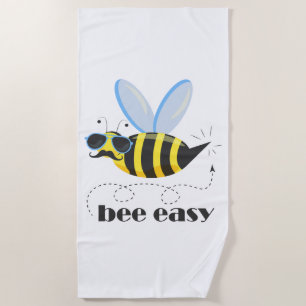 Bee character with moustache sunglasses Bee Easy Beach Towel