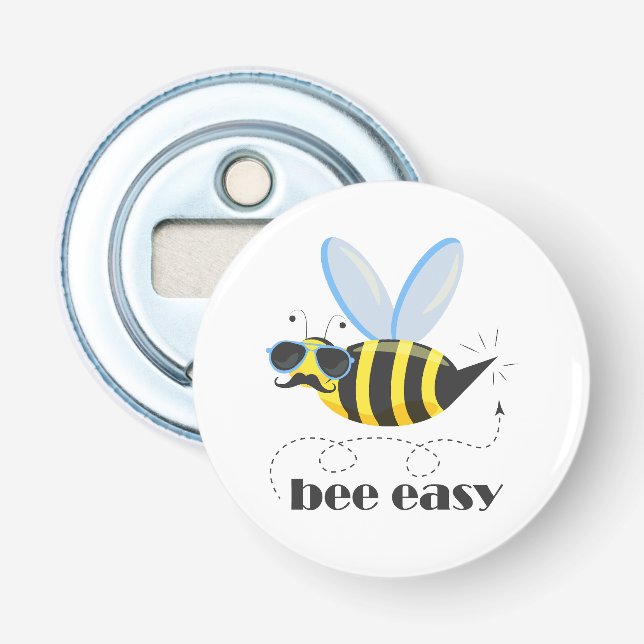 Bee character with moustache sunglasses Bee Easy Bottle Opener (Front)