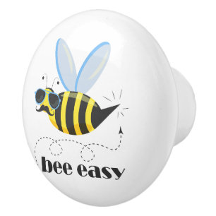 Bee character with moustache sunglasses Bee Easy Ceramic Knob