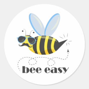Bee character with moustache sunglasses Bee Easy Classic Round Sticker