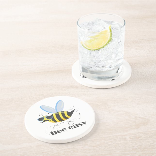 Bee character with moustache sunglasses Bee Easy Coaster (Side)