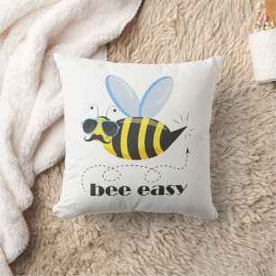 Bee character with moustache sunglasses Bee Easy Cushion