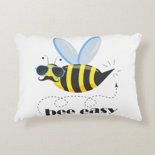 Bee character with moustache sunglasses Bee Easy Decorative Cushion