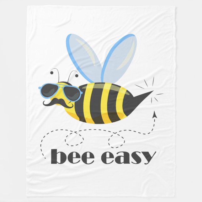 Bee character with moustache sunglasses Bee Easy Fleece Blanket (Front)