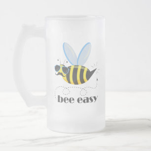 Bee character with moustache sunglasses Bee Easy Frosted Glass Beer Mug