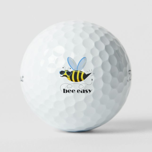 Bee character with moustache sunglasses Bee Easy Golf Balls (Front)