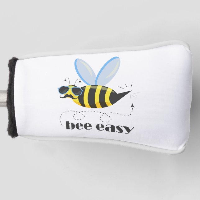 Bee character with moustache sunglasses Bee Easy Golf Head Cover (Front)