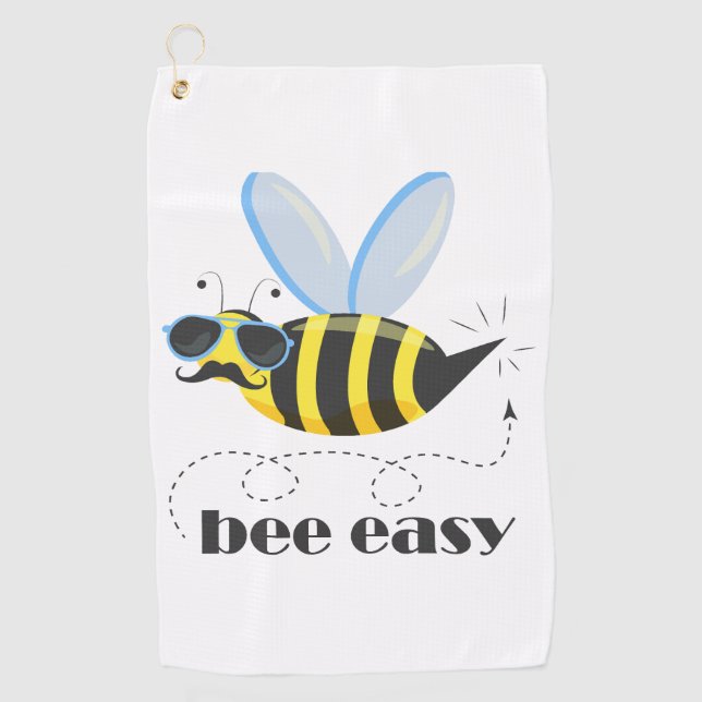Bee character with moustache sunglasses Bee Easy Golf Towel (Front)