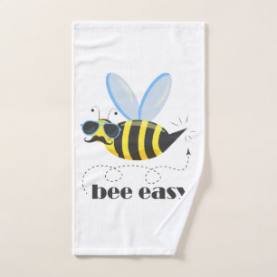 Bee character with moustache sunglasses Bee Easy Hand Towel