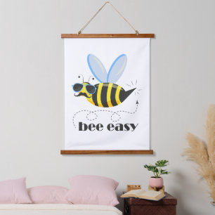 Bee character with moustache sunglasses Bee Easy Hanging Tapestry