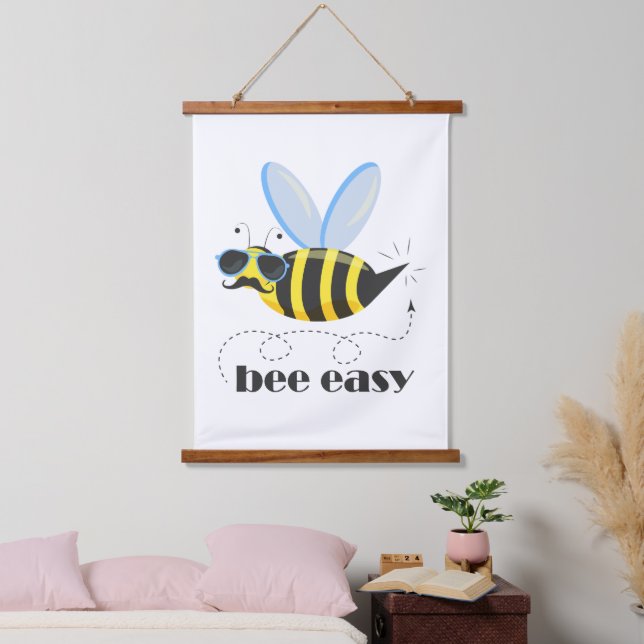 Bee character with moustache sunglasses Bee Easy Hanging Tapestry (Bedroom)