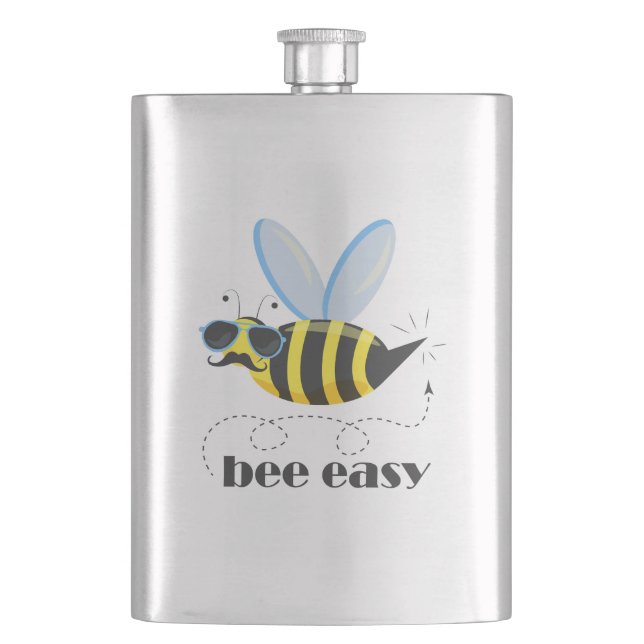Bee character with moustache sunglasses Bee Easy Hip Flask (Front)