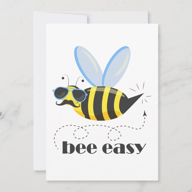 Bee character with moustache sunglasses Bee Easy Holiday Card (Front)