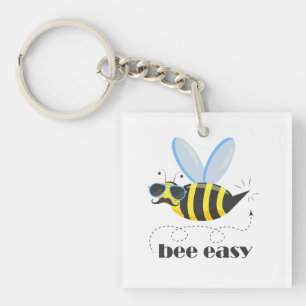 Bee character with moustache sunglasses Bee Easy Key Ring