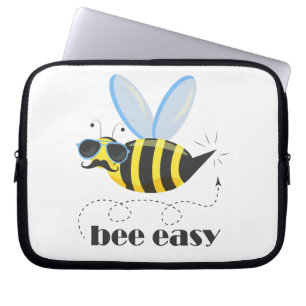 Bee character with moustache sunglasses Bee Easy Laptop Sleeve