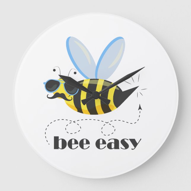 Bee character with moustache sunglasses Bee Easy Large Clock (Front)