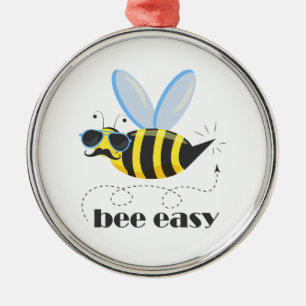 Bee character with moustache sunglasses Bee Easy Metal Tree Decoration