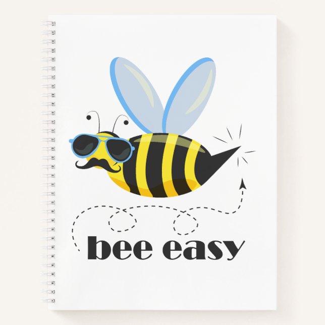 Bee character with moustache sunglasses Bee Easy Notebook (Front)