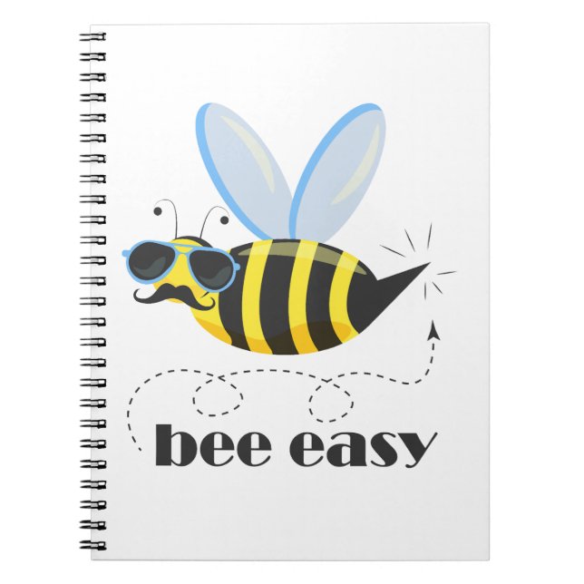 Bee character with moustache sunglasses Bee Easy Notebook (Front)