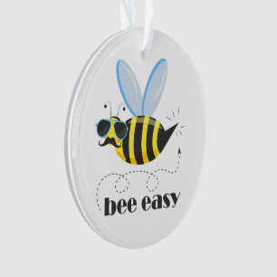 Bee character with moustache sunglasses Bee Easy Ornament