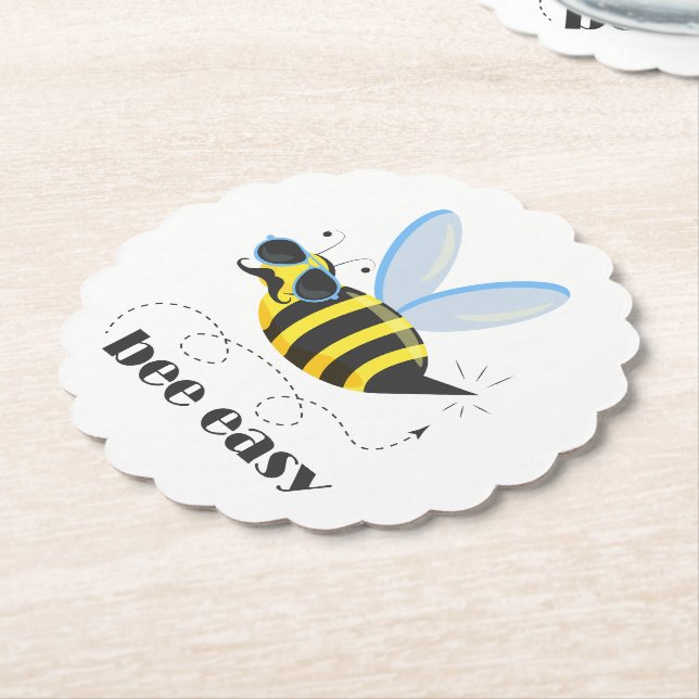 Bee character with moustache sunglasses Bee Easy Paper Coaster (Angled)