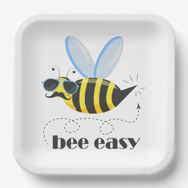 Bee character with moustache sunglasses Bee Easy Paper Plate (Front)