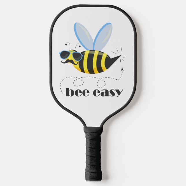 Bee character with moustache sunglasses Bee Easy Pickleball Paddle (Front)