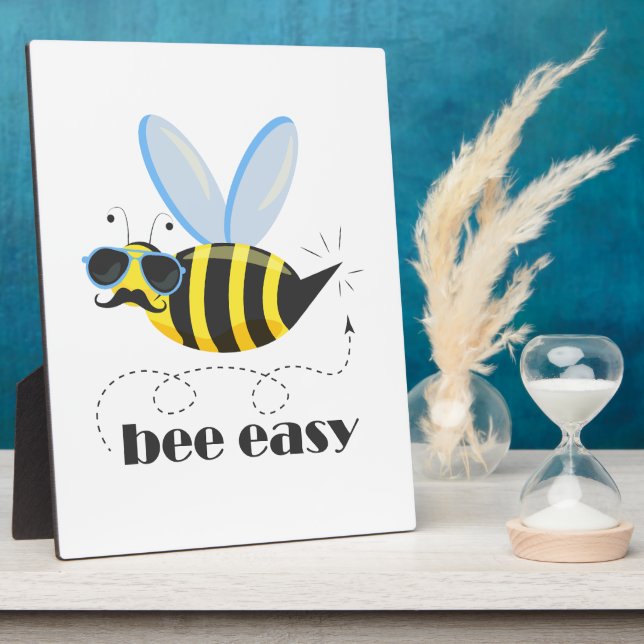 Bee character with moustache sunglasses Bee Easy Plaque (Side)
