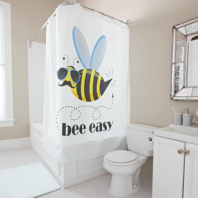 Bee character with moustache sunglasses Bee Easy Shower Curtain (In Situ)