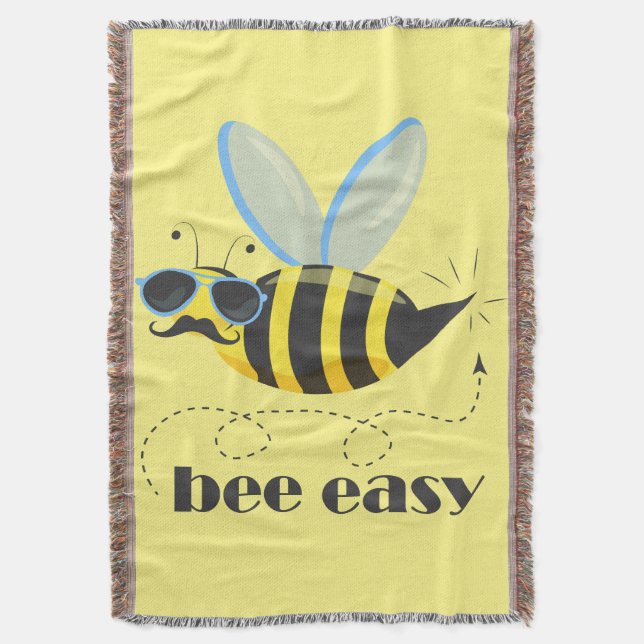 Bee character with moustache sunglasses Bee Easy Throw Blanket (Front Vertical)