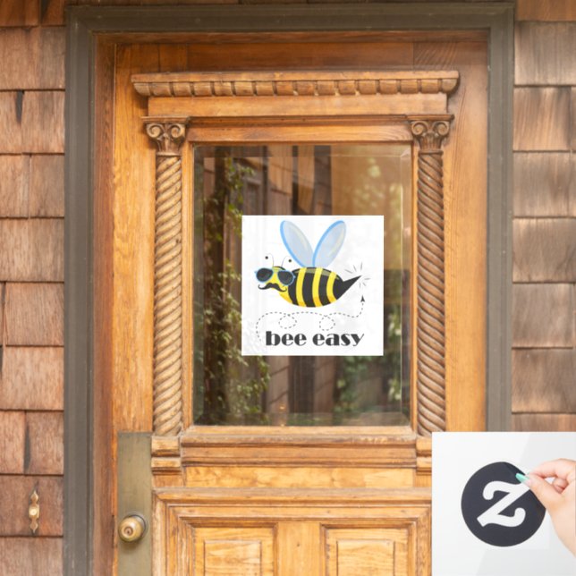 Bee character with moustache sunglasses Bee Easy Window Cling (Home Door)