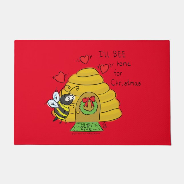 Bee Christmas Cartoon Doormat (Front)