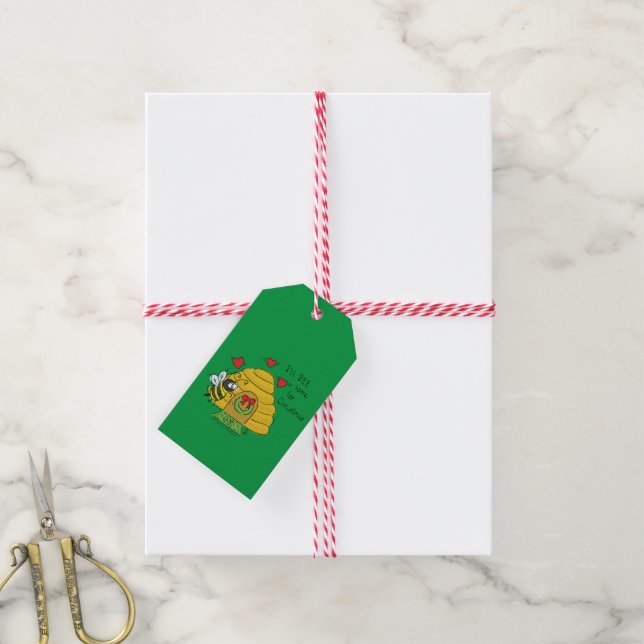 Bee Christmas Cartoon Gift Tags (With Twine)