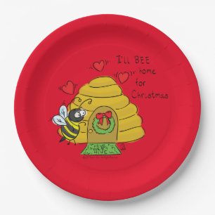 Bee Christmas Cartoon Paper Plate
