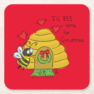 Bee Christmas Cartoon Square Paper Coaster
