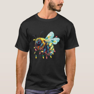 Bee Christmas Lights Funny Santa Hat Merry Xmas T-Shirt