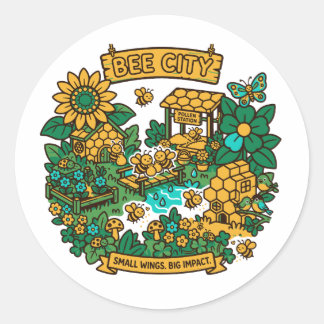 Bee City Small Wings Big Impact Classic Round Sticker