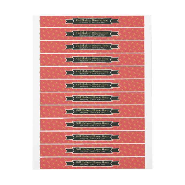 Bee Colony Honey Jar Lid Red Wrap Around Label (Sheet)
