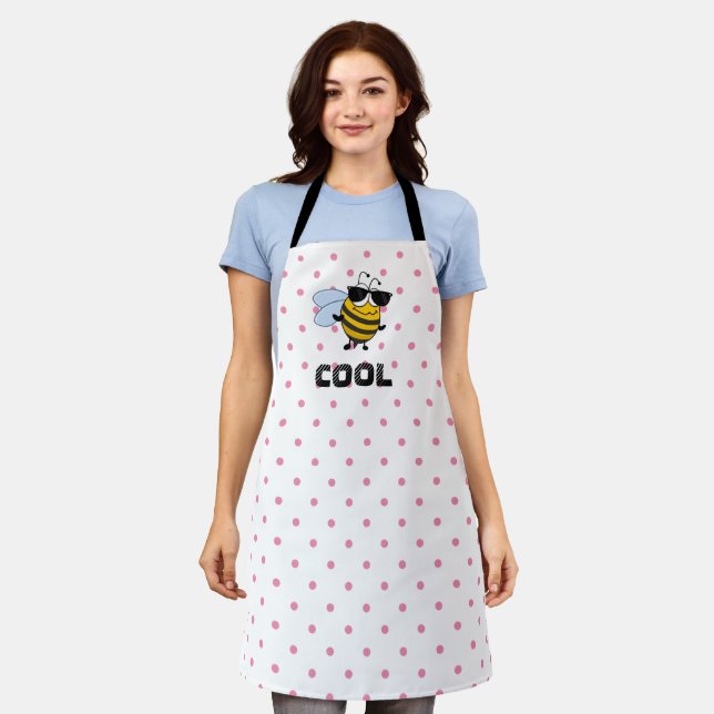 Bee Cool | Pink Polka Dot Bee Personalised Women's Apron (Worn)