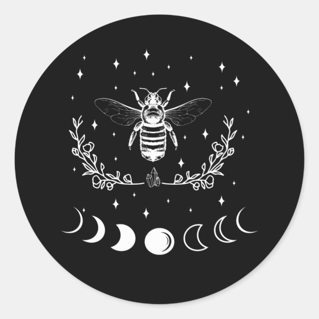 Bee Crescent Moon Witchcraft Wicca Goth Insect Classic Round Sticker (Front)