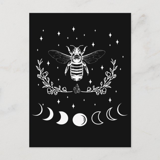 Bee Crescent Moon Witchcraft Wicca Goth Insect Postcard (Front)