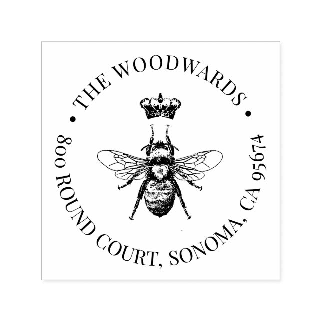 Bee Crown Family Name Return Address  Self-inking Stamp (Design)