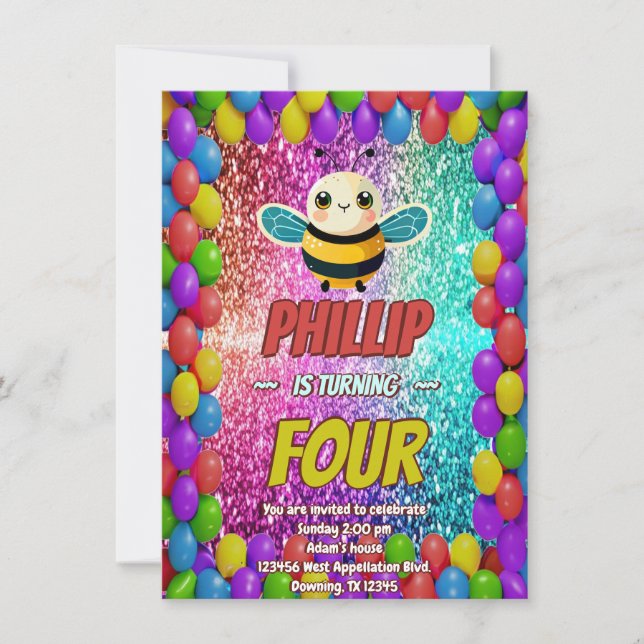 Bee custom character birthday invite (Front)